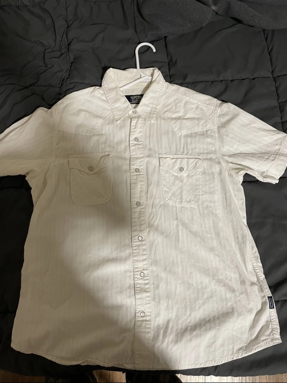 Signature Levi's Men's White Pearl Snap Short Sleeve Western Cowboy Shirt Large